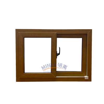 주방 유리 문과 수평 슬라이딩 혁신과 목재 색 UPVC 창문