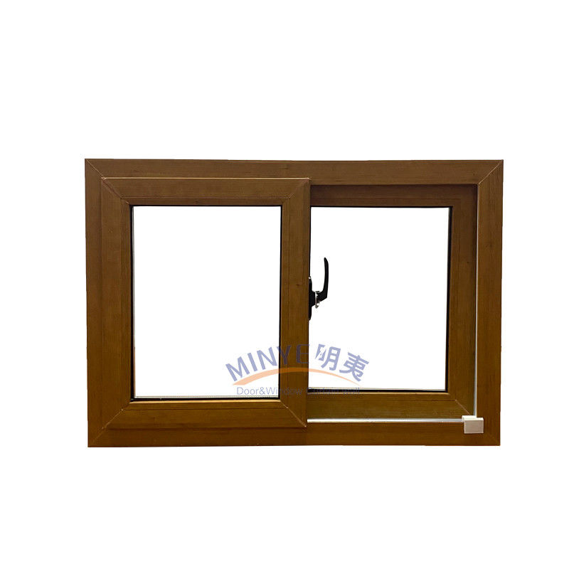 주방 유리 문과 수평 슬라이딩 혁신과 목재 색 UPVC 창문